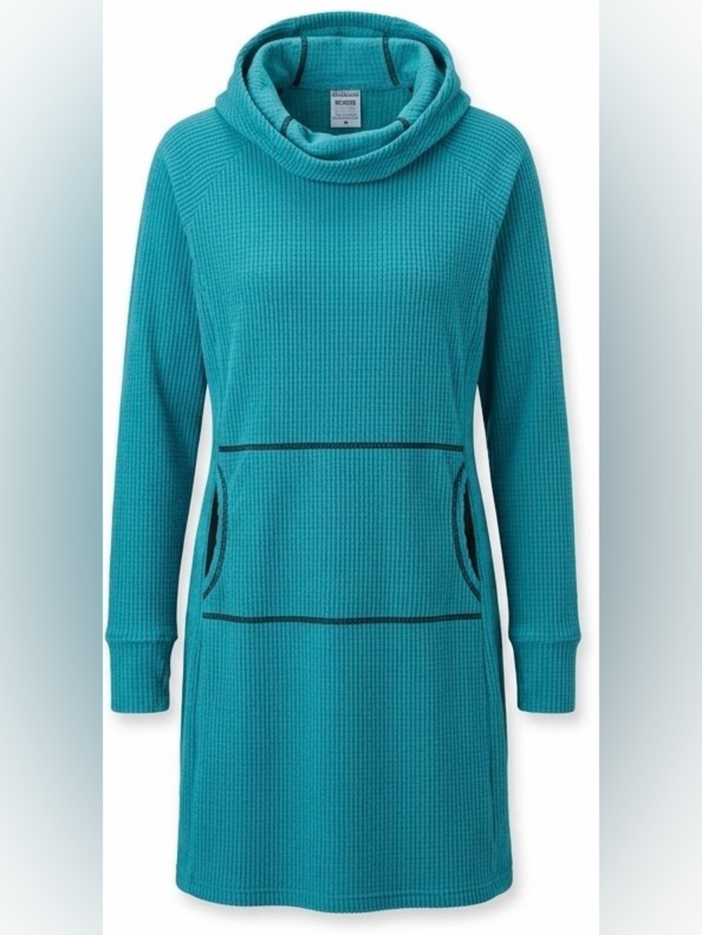 Melanzana Teal Waffle-Knit Cowl Hoodie Dress